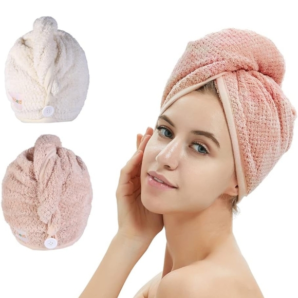Pink and Cream Hair Towel Wrap Set - NWOT - Picture 1 of 3